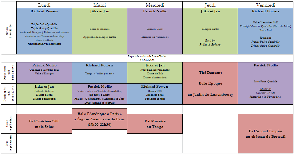 Planning du stage international de Paris du 19 au 26 août 2012