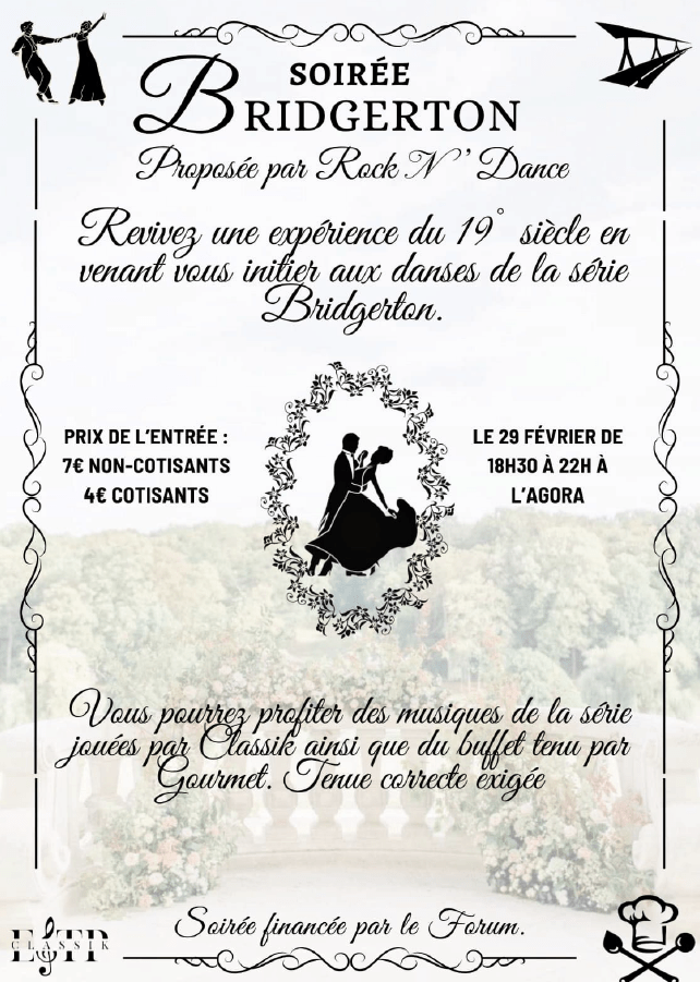 Affiche de la soirée Bridgerton à l’ESTP